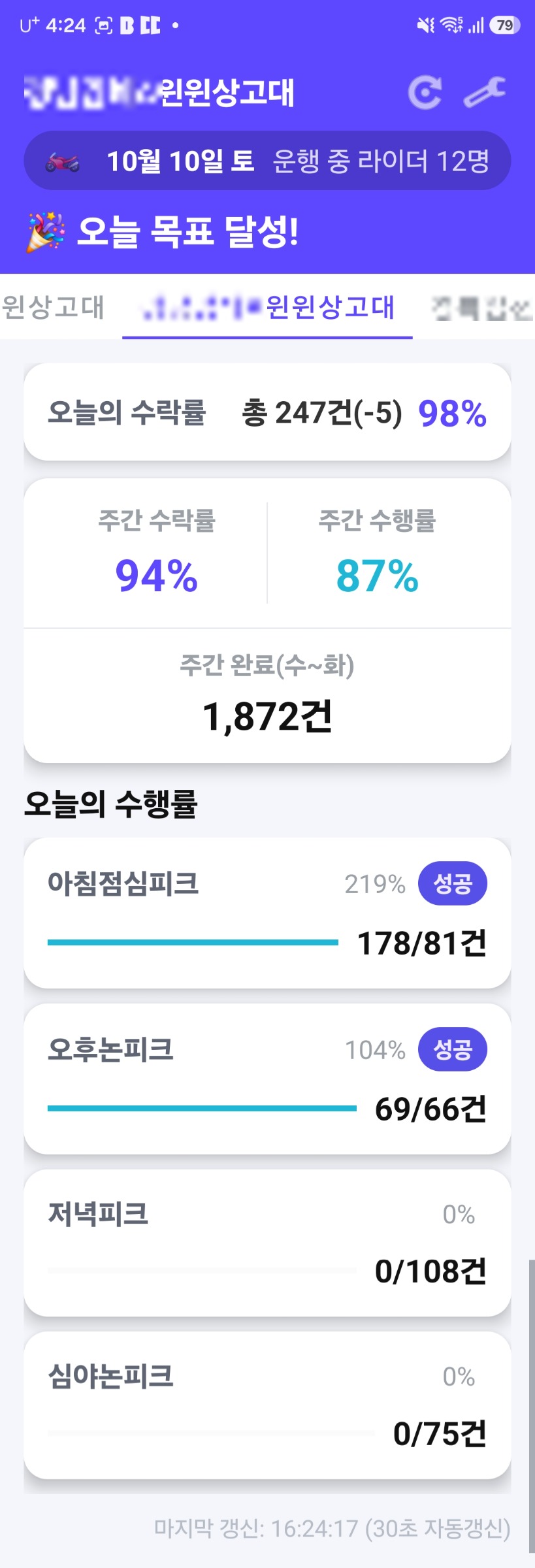 배민 실시간 SLA 협력사 관리자 대시보드 위젯 모바일 화면 